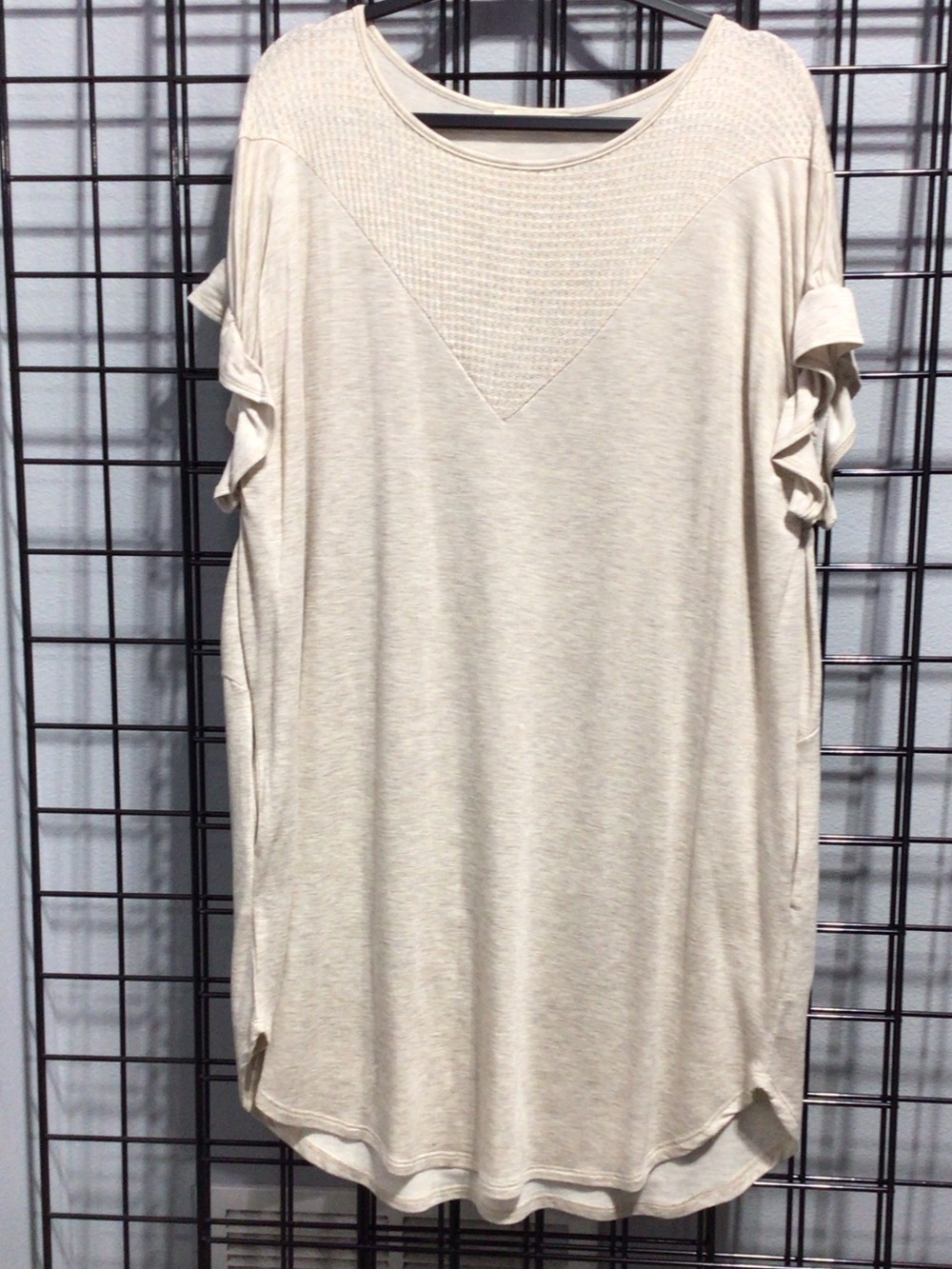 a.gain Light Beige Short Sleeve Tunic with Ruffle Sleeves NWOT